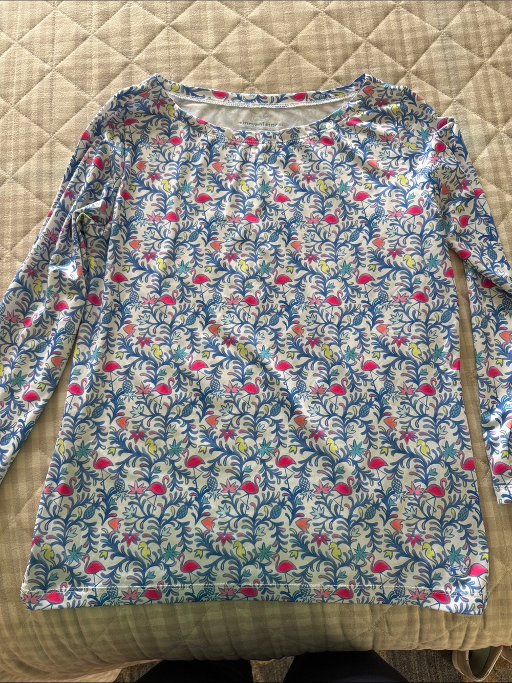 Vineyard Vines Long Sleeve lightweight top - vine and flamingo pattern.